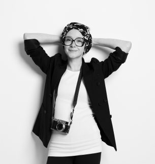 black and white self portrait of Zoe Goldstein