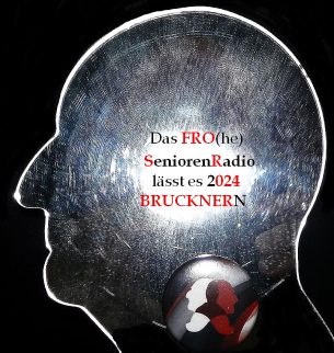 Bruckners Profil mit Titel der Veranstaltung darin und dem Brucknerlogo