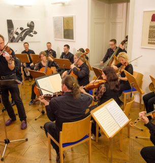 Photo of the Ennsegg orchestra making music