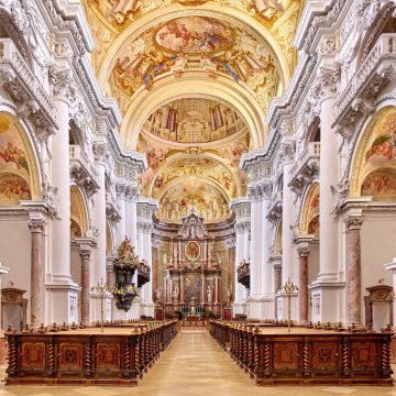Photo of the interior of St. Florian's Abbey Basilica looking towards the altar